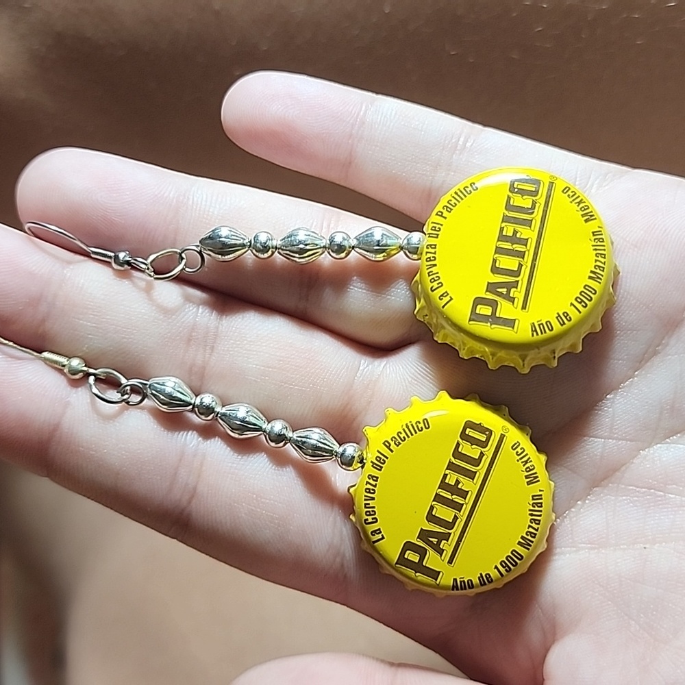 (95) Pacifico Yellow Bottle Cap Earrings